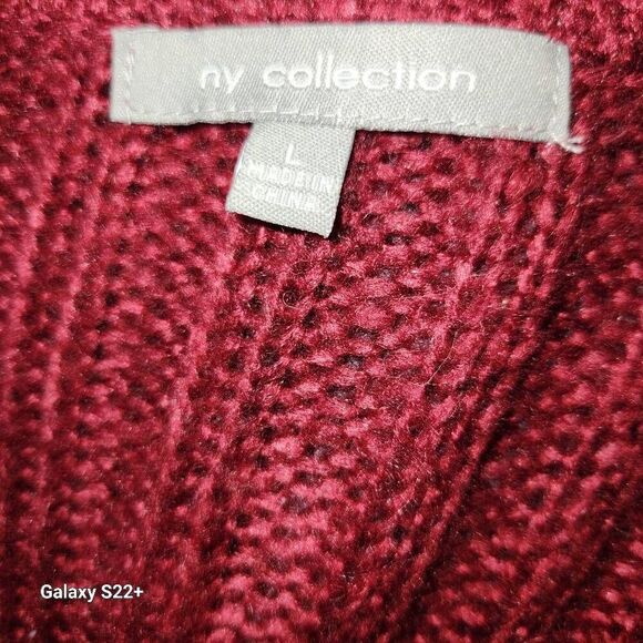 C0 NY Collection Open Drape Front burgundy Sweater Cardigan Crocheted Loose Knit - Picture 4 of 6